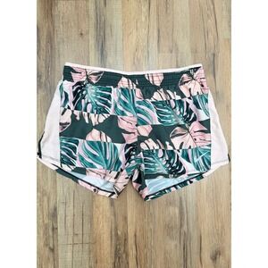Nike‎ Dri-Fit Running Shorts XL Tropical Leaf Pink Green Lined Small Flaw